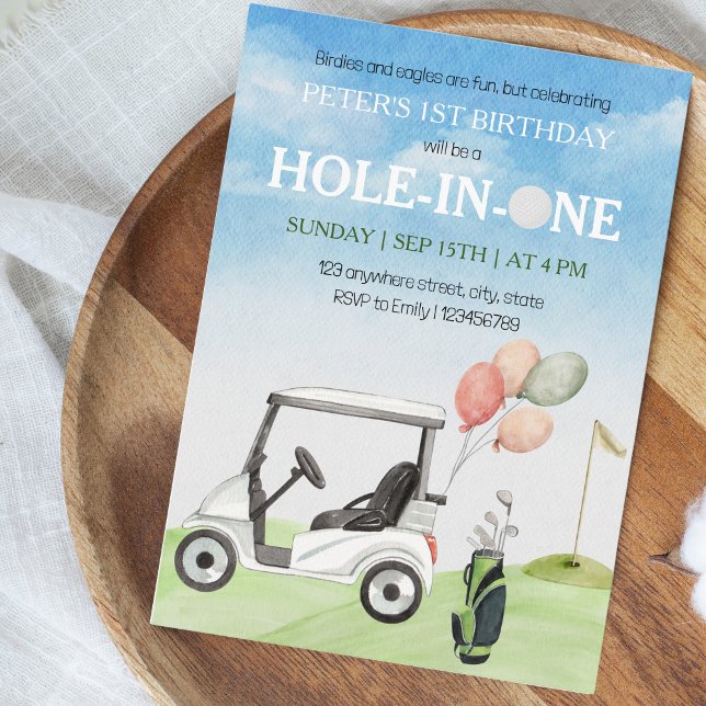 Hål i en golf 1:a födelsedag inbjudningar (Hole in One - 1st birthday)