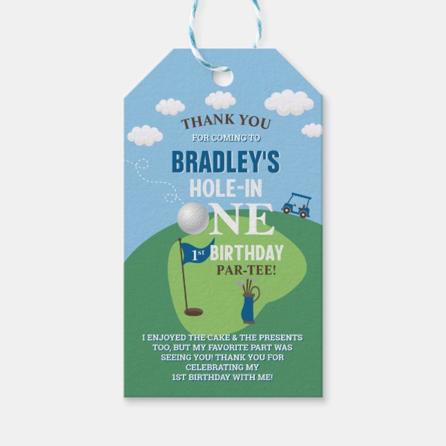 Hål i en golf 1:a födelsedag Tack Presentetikett (Framsidan)