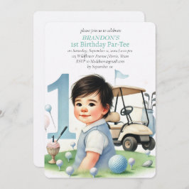Hål i en golf Boy 1st Birthday Par-Tee Inbjudningar