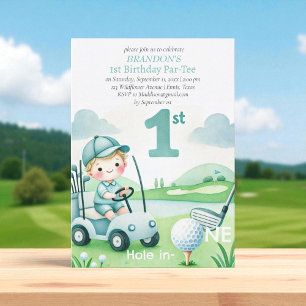 Hål i en golf Boy 1st Birthday Par-Tee Inbjudningar