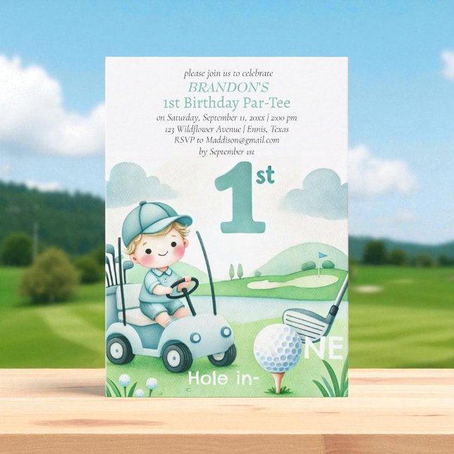 Hål i en golf Boy 1st Birthday Par-Tee Inbjudningar (Skapare uppladdad)