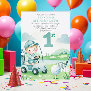 Hål i en golf Boy 1st Birthday Par-Tee Inbjudningar