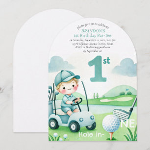 Hål i en golf Boy 1st Birthday Par-Tee Inbjudningar