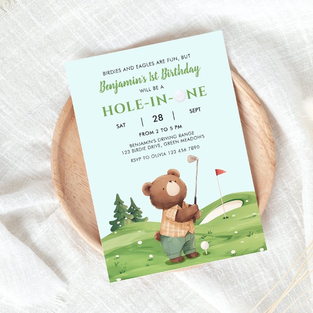 Hål i en golf Boy Blue första Birthday Par-Tee Inbjudningar (Skapare uppladdad)