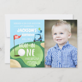 Hål i en golf Boy First Birthday Par-Tee Invita Inbjudningar