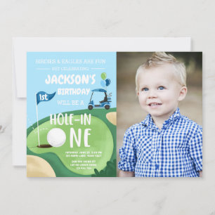 Hål i en golf Boy First Birthday Par-Tee Invita Inbjudningar