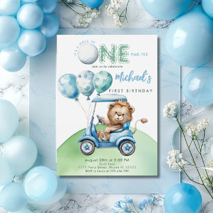 Hål i en golf Boy First Birthday Par-Tee Lejon Inbjudningar