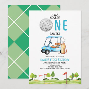 Hål i en golf Boy First Födelsedagsfest Inbjudningar