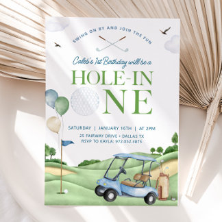 Hål i en golf Boy, första födelsedag Inbjudningar