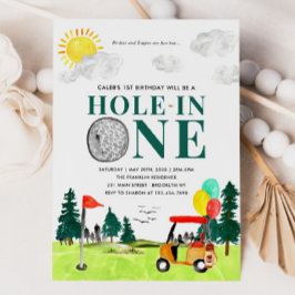 Hål i en golf Boy Golfing Par 1:a födelsedagen Inbjudningar