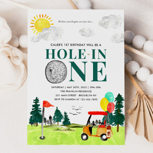 Hål i en golf Boy Golfing Par 1:a födelsedagen Inbjudningar