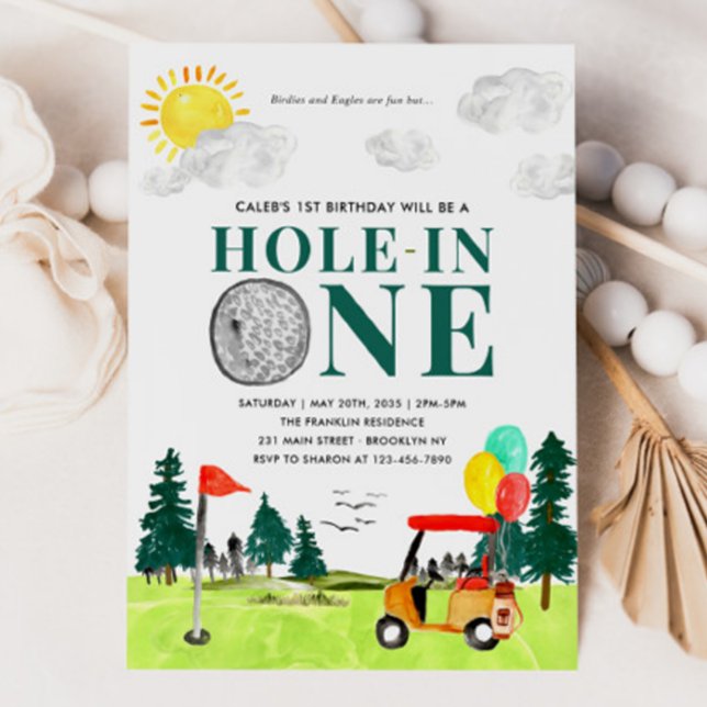 Hål i en golf Boy Golfing Par 1:a födelsedagen Inbjudningar (Skapare uppladdad)