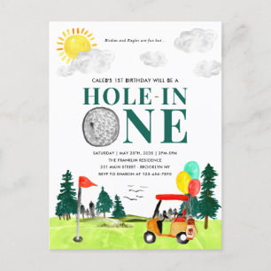 Hål i en golf Boy Golfing Par 1:a födelsedagen Vykort