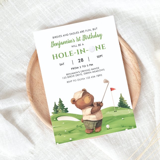 Hål i en Golf-Grönt första födelsedagsinbjudan Inbjudningar (Skapare uppladdad)