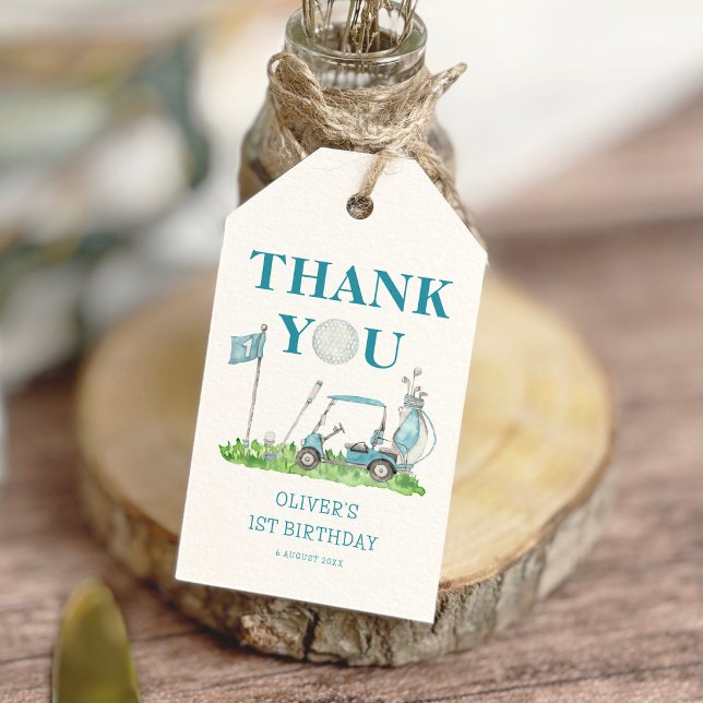 Hål i en Golf Par-T-pojke 1:a födelsedagen Presentetikett (Skapare uppladdad)