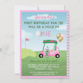 Hål i en Golf Rosa Girl First Birthday Inbjudningar