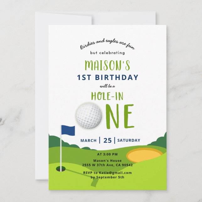 Hål i en inbjudan till Golf Birthday Par-T (Framsida)