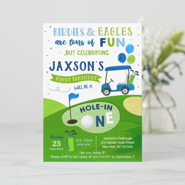 Hål i en inbjudan till Golf First Birthday Par-Tee (Stående Fram)