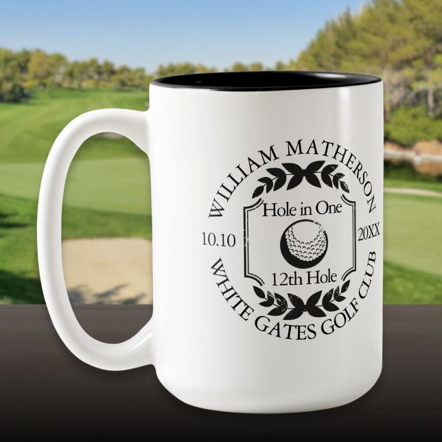 Hål i en Personlig svart och vitt golf Två-Tonad Mugg (Hole in One Personalised Black and White Golf Two-Tone Coffee Mug)