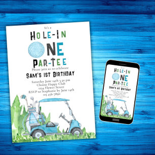 Hål i en pojke Golf First Birthday Par Inbjudningar