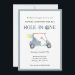 Hål i en pojkens första födelsedagsinbjudan inbjudningar<br><div class="desc">Cute och enkelt Golf-tema Blue golf Cart "Hål in One" Boy 1st Birthday inbjuden.</div>
