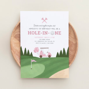Hål i en Rosa Golf 1:a födelsedag Inbjudningar