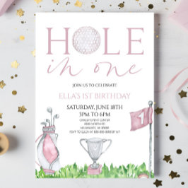 Hål i en Rosa Golf 1:a födelsedag Party Inbjudningar