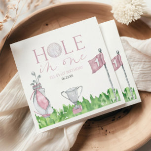 Hål i en Rosa Golf 1:a födelsedag Party Pappersservett