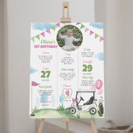 Hål i en Rosa Golf 1:a födelsedagsskylt Poster