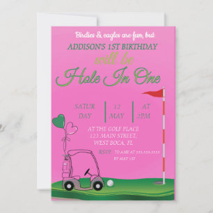 Hål i en rosa Golf 1st Birthday-inbjudan Inbjudningar