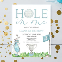 Hål i ett blått golf 1:a födelsedag Party Inbjudningar