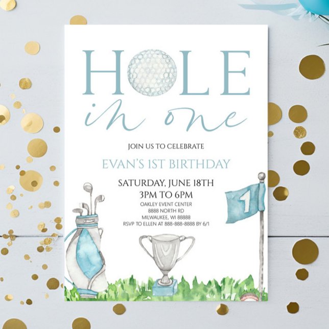 Hål i ett blått golf 1:a födelsedag Party Inbjudningar (Skapare uppladdad)
