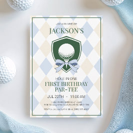 Hål i ett Blue Golf Boys 1:a födelsedagen Party Inbjudningar