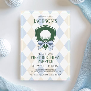 Hål i ett Blue Golf Boys 1:a födelsedagen Party Inbjudningar