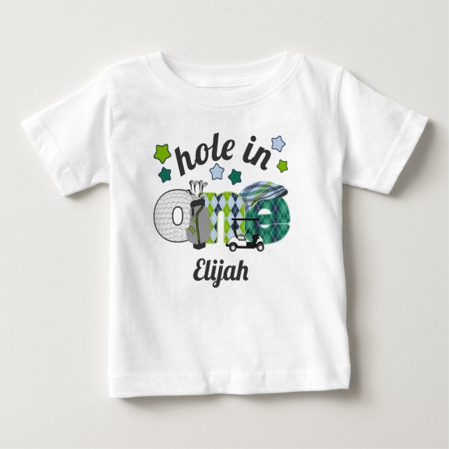 Hål-i-ett födelsedags pojke skjorta Golf fest skjo T Shirt (Framsida)