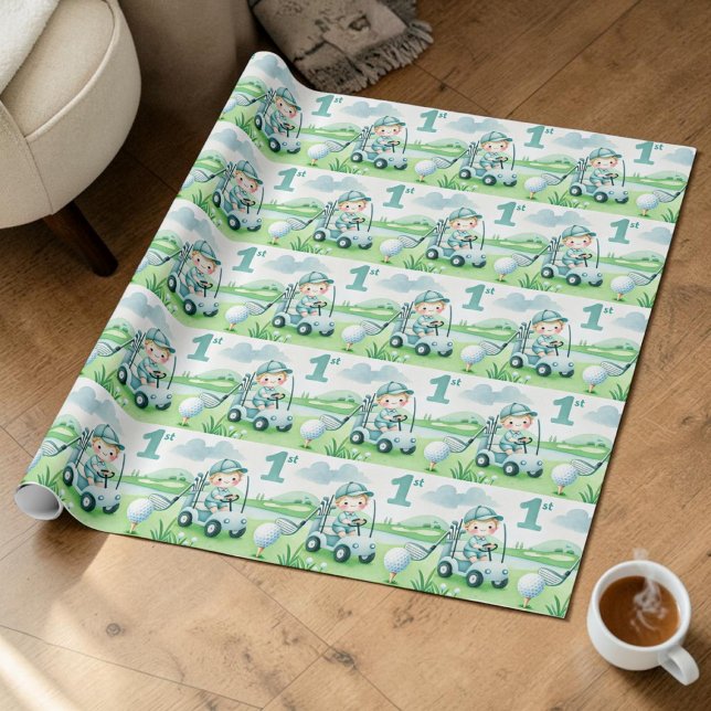 Hål-i-ett Första födelsedag Golf Pojke Akvarell Presentpapper (Skapare uppladdad)