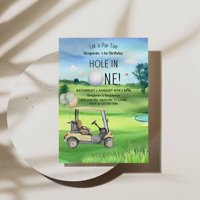 Hål i ett första födelsedag Golf-tema för pojke Inbjudningar (Skapare uppladdad)