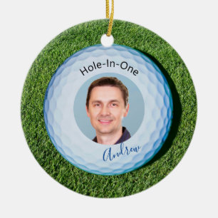 Hål i ett foto med underskrivet Namn Golf Boll Julgransprydnad Keramik