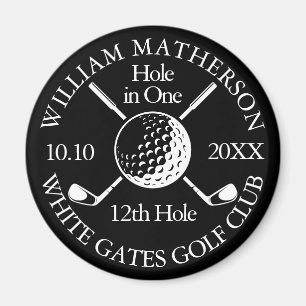 Hål i ett Golf Boll och Klubbar, svart och vitt Magnet