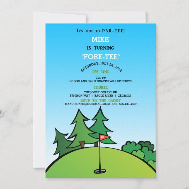 Hål i ett Golf Födelsedagsfest inbjudan (Framsida)