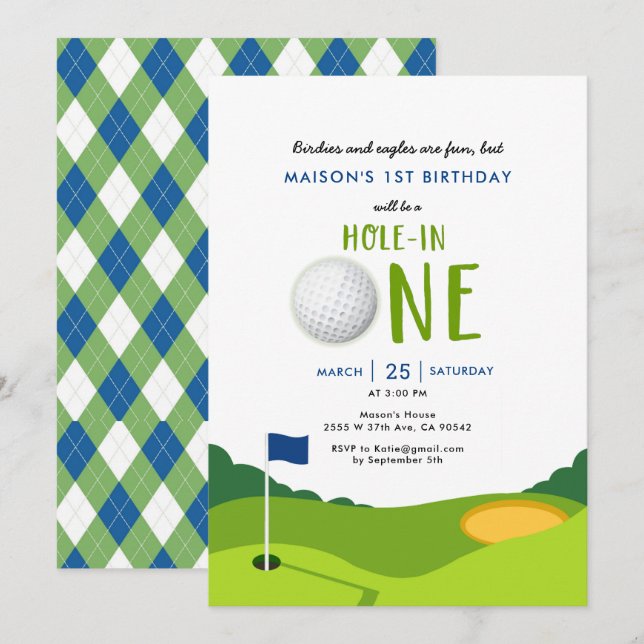 Hål i ett Golf Födelsedagsfest inbjudan (Fram/baksida)