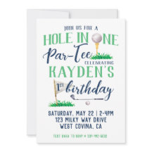 Hål-i-ett Golf Första Födelsedag Vattenfärg