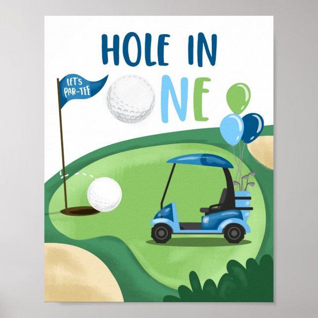Hål i ett Golf Par-Tee Boy First Birthday-tecken Poster (Framsidan)