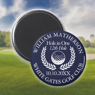 Hål-i-ett golfboll och krans marinblå magnet