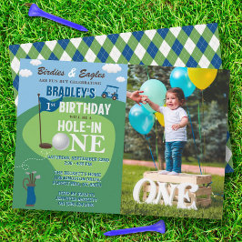 Hål i ett golffoto på 1:a födelsedagen inbjudningar