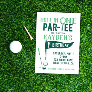 Hål i One Doodle Golf First Birthday-inbjudan Inbjudningar