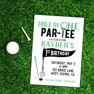 Hål i One Doodle Golf First Birthday-inbjudan Inbjudningar