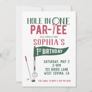 Hål i One Doodle Golf First Birthday-inbjudan Inbjudningar