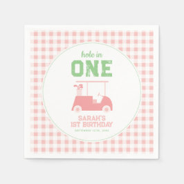 Hål i One Rosa Check Girl First Birthday Pappersservett