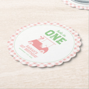 Hål i One Rosa Check Girl First Birthday Underlägg Papper